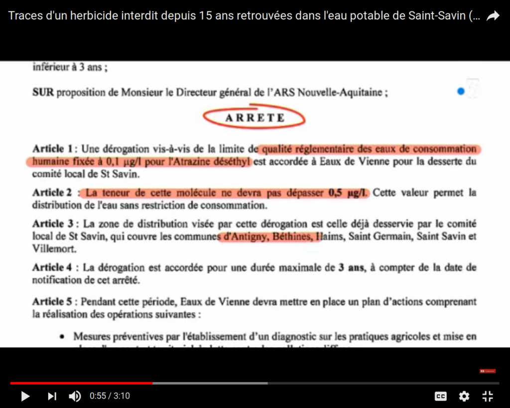 Traces d’un herbicide interdit depuis 15 ans retrouvées dans l’eau potable de Saint-Savin (Vienne)