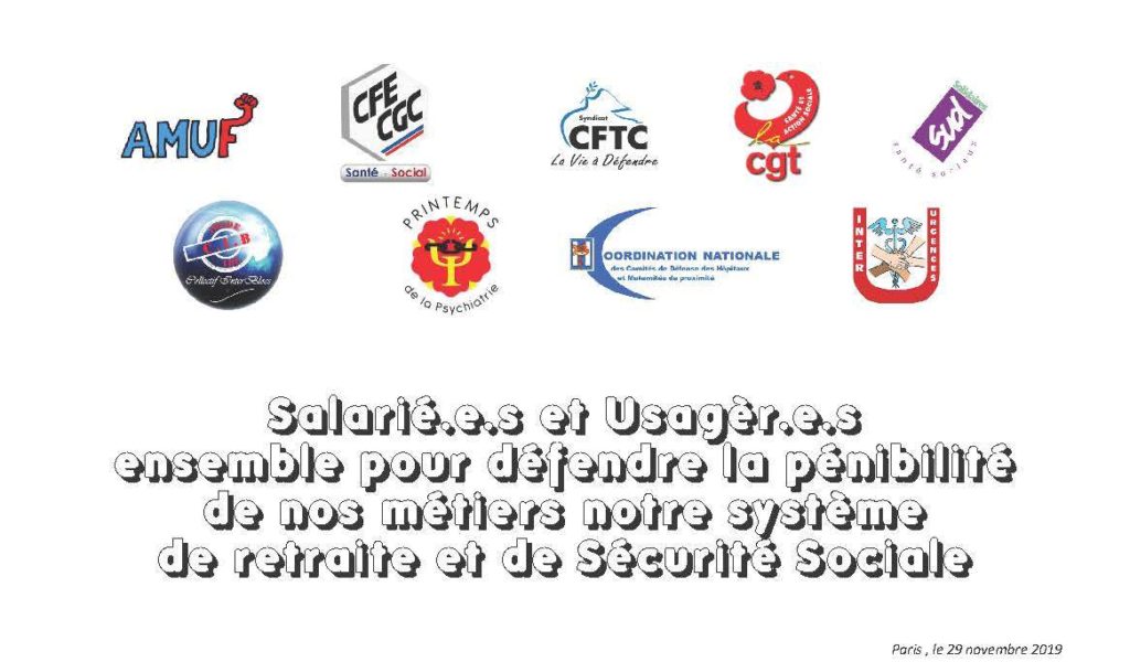 Salarié.e.s et Usagèr.e.s ensemble pour défendre la pénibilité de nos métiers notre système de retraite et de Sécurité Sociale