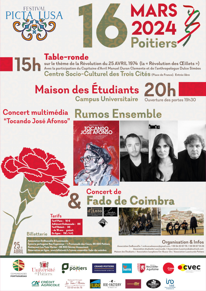 Célébration du cinquantenaire de la Révolution des Oeillets du Portugal, le 16 mars à Poitiers