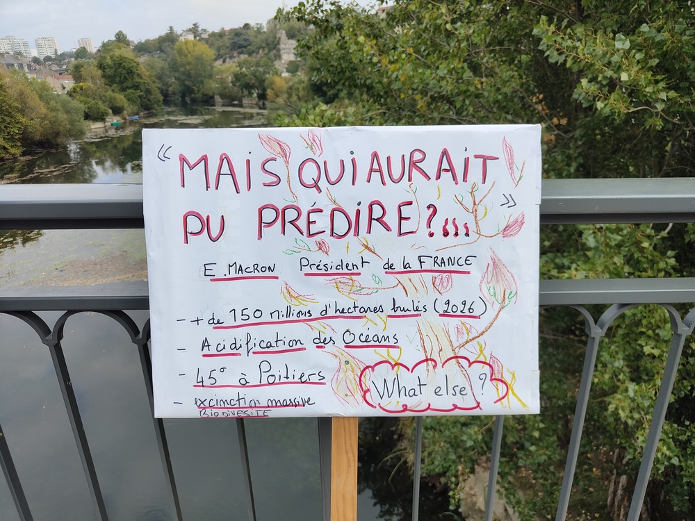 Allocution au Président de la République. Manifestation du 26 septembre à Poitiers pour le climat, le vivant, la paix et la justice sociale le 26 septembre